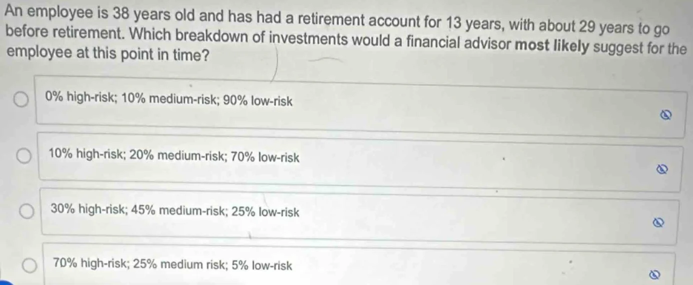 an employee is 38 years old and has had a retirement account for 13 yea…