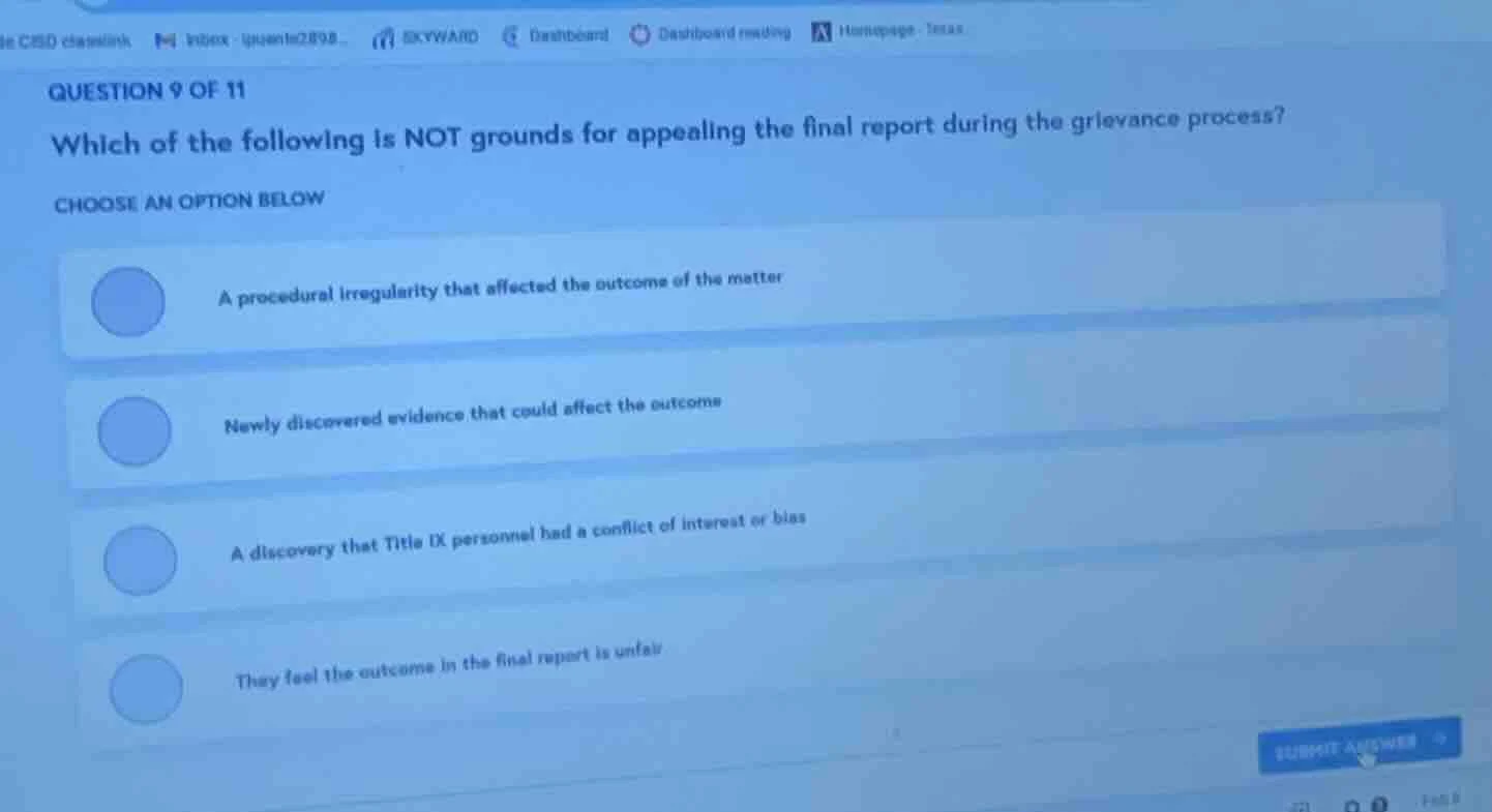 question 9 of 11 which of the following is not grounds for appealing th…