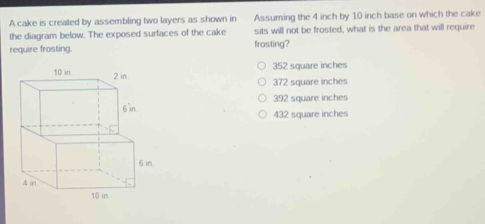 a cake is created by assembling two layers as shown in the diagram belo…
