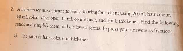2. a hairdresser mixes brunette hair colouring for a client using 20 ml…