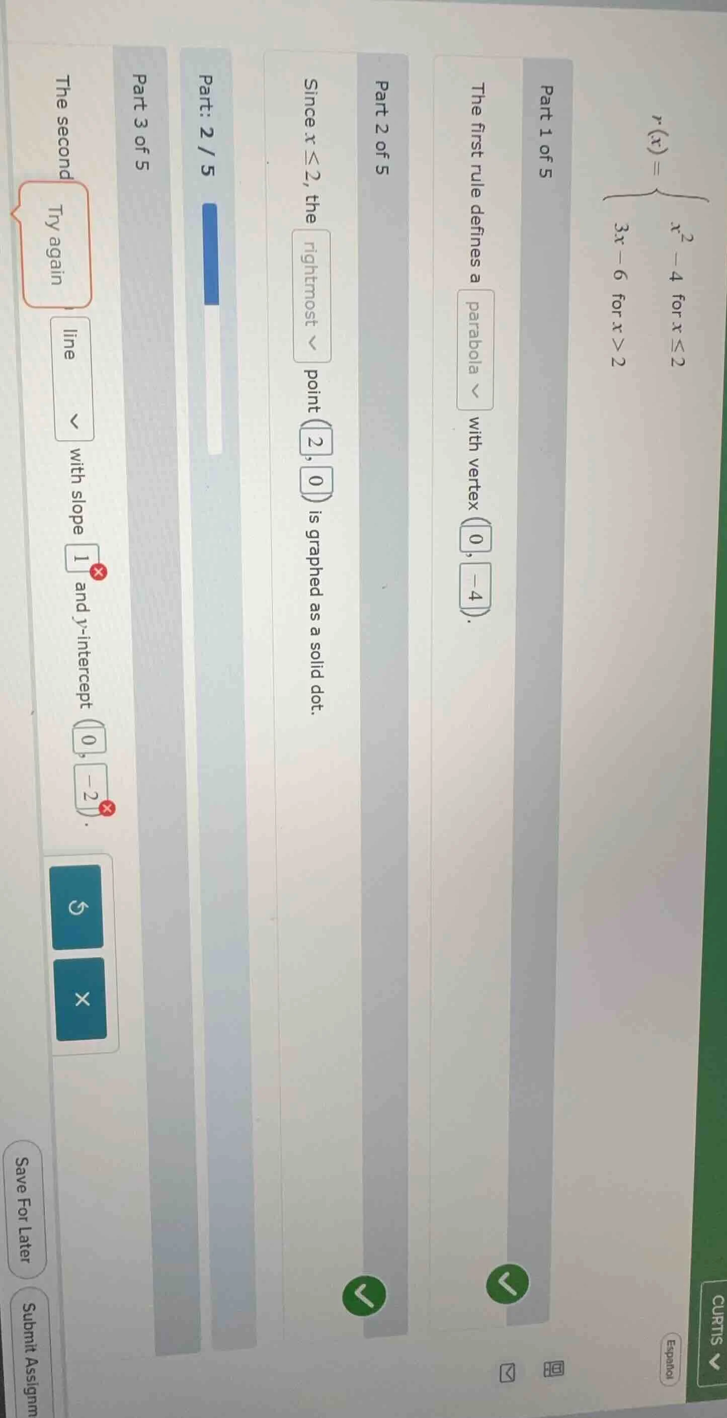 r(x) = \\begin{cases} x^2 - 4 & \\text{for } x \\leq 2 \\\\ 3x - 6 & \\…