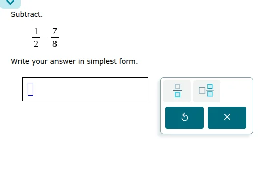 subtract. \\(\\frac{1}{2} - \\frac{7}{8}\\) write your answer in simple…