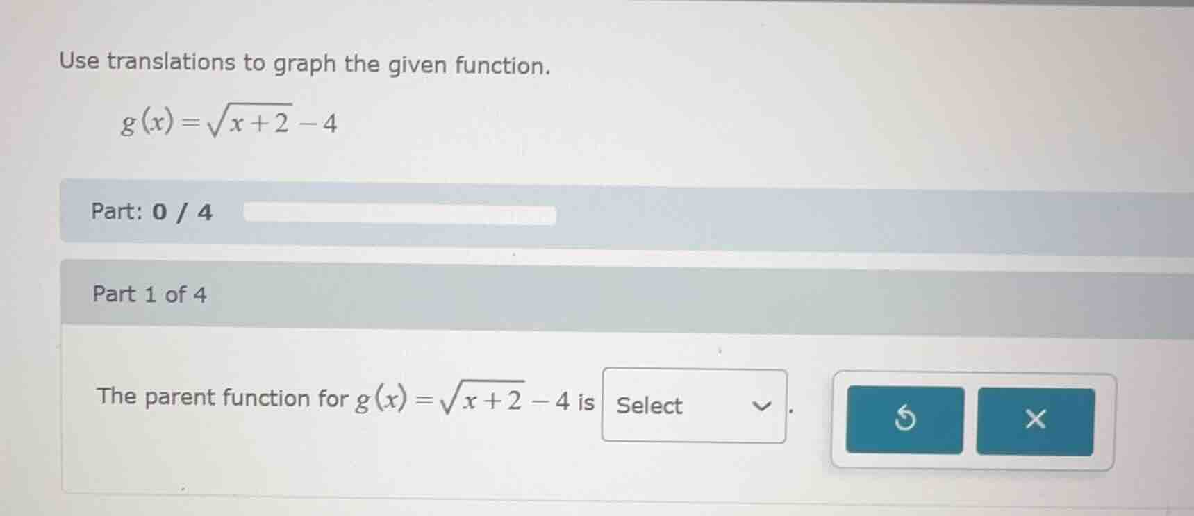 use translations to graph the given function. \\( g(x) = \\sqrt{x + 2} …