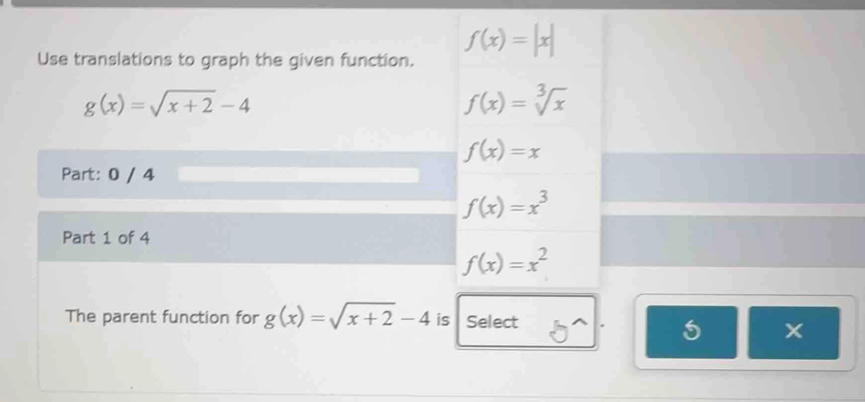 use translations to graph the given function.\\( g(x) = \\sqrt{x + 2} -…