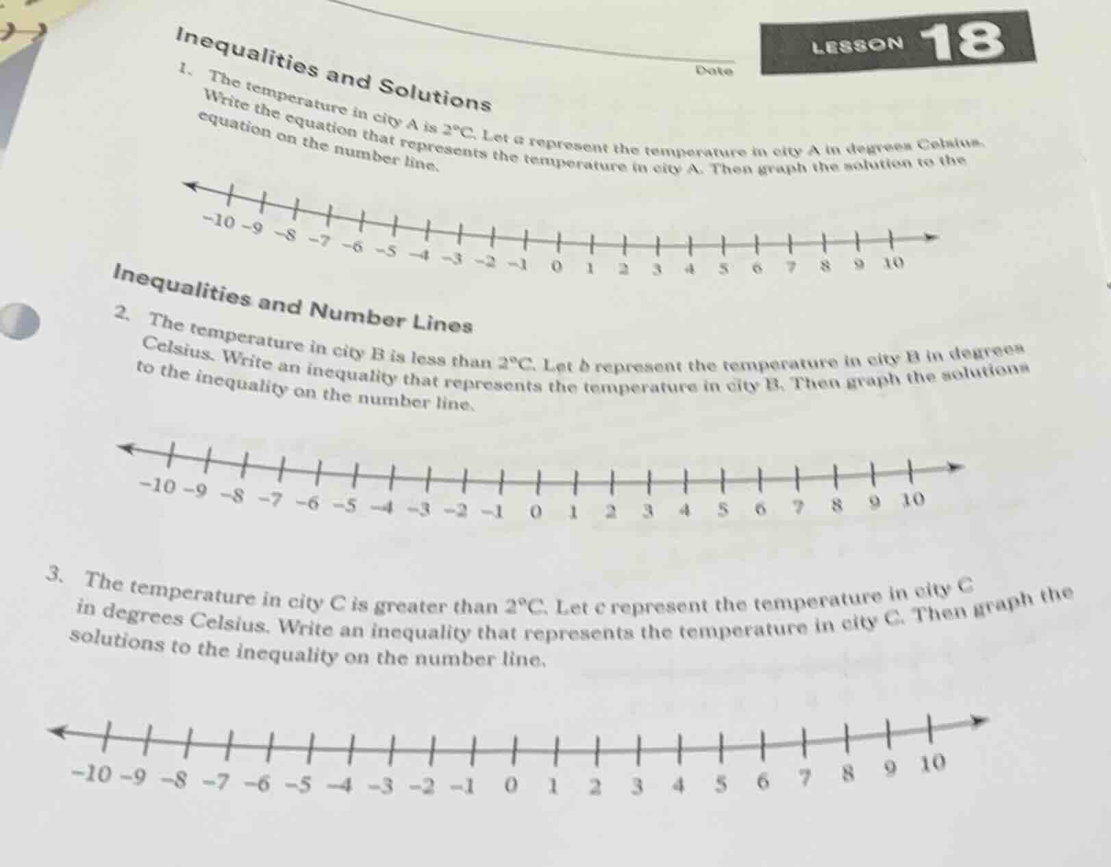 inequalities and solutions 1. the temperature in city a is 2°c. let a r…
