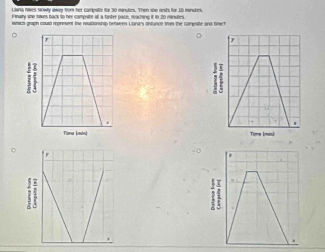 liana hikes slowly away from her campsite for 30 minutes. then she rest…