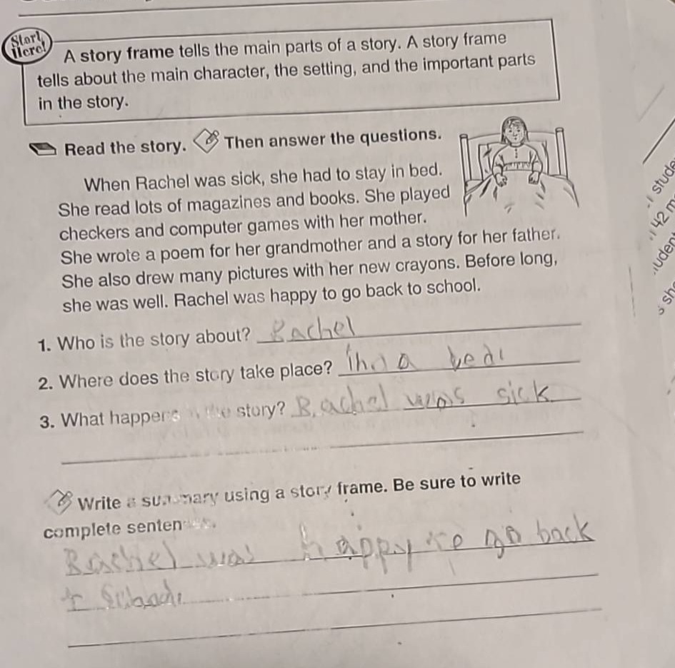 a story frame tells the main parts of a story. a story frame tells abou…