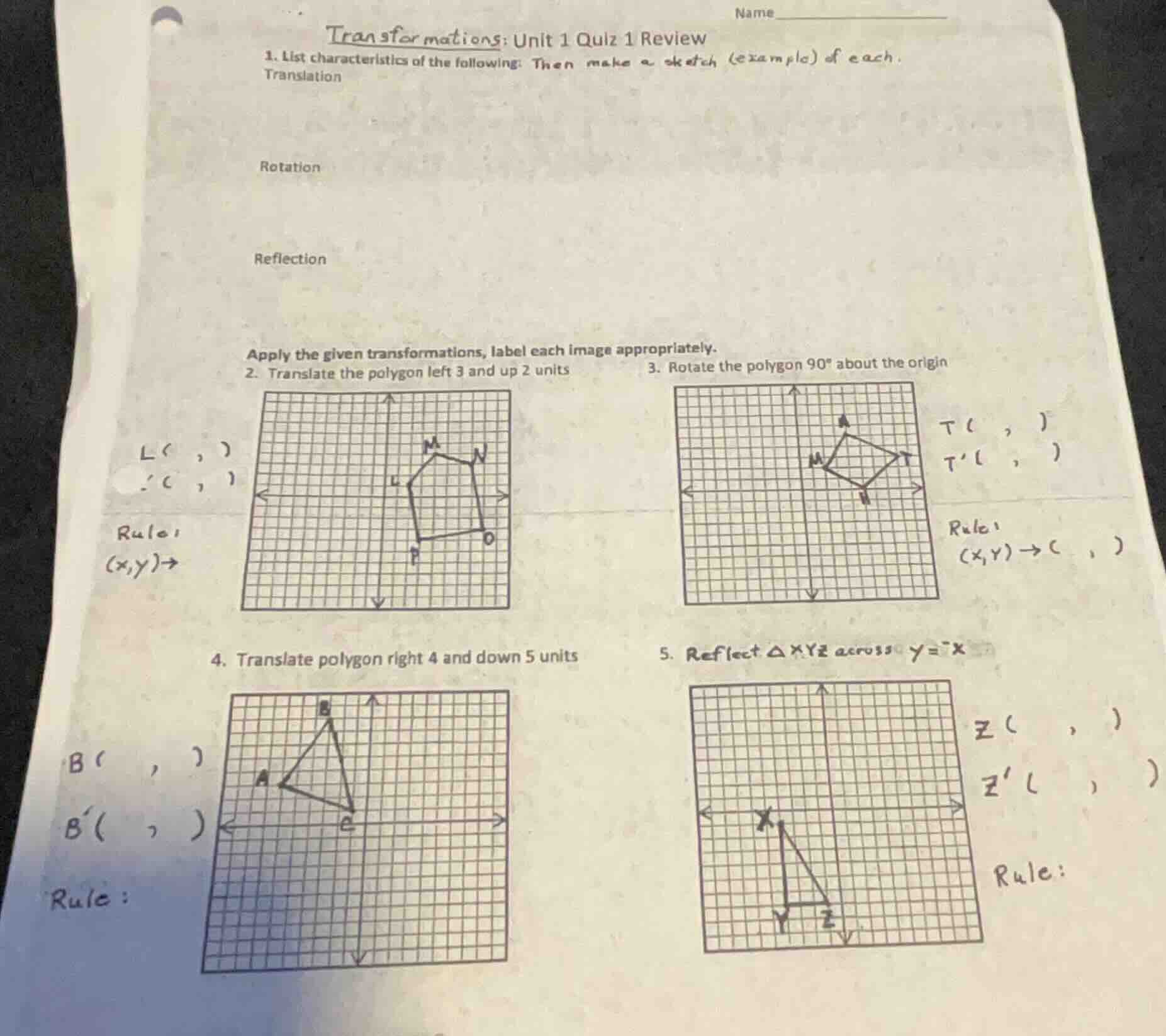 transformations: unit 1 quiz 1 review 1. list characteristics of the fo…
