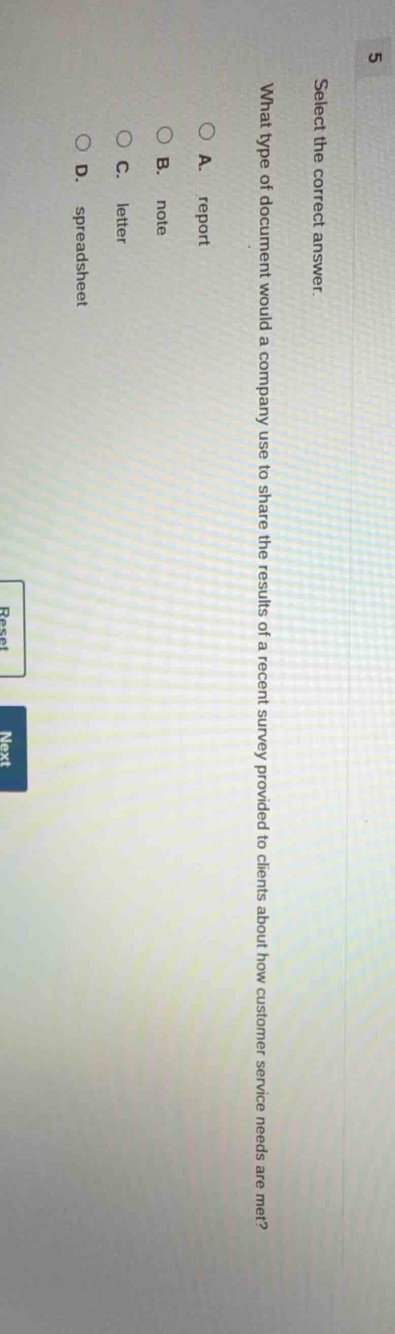 select the correct answer. what type of document would a company use to…
