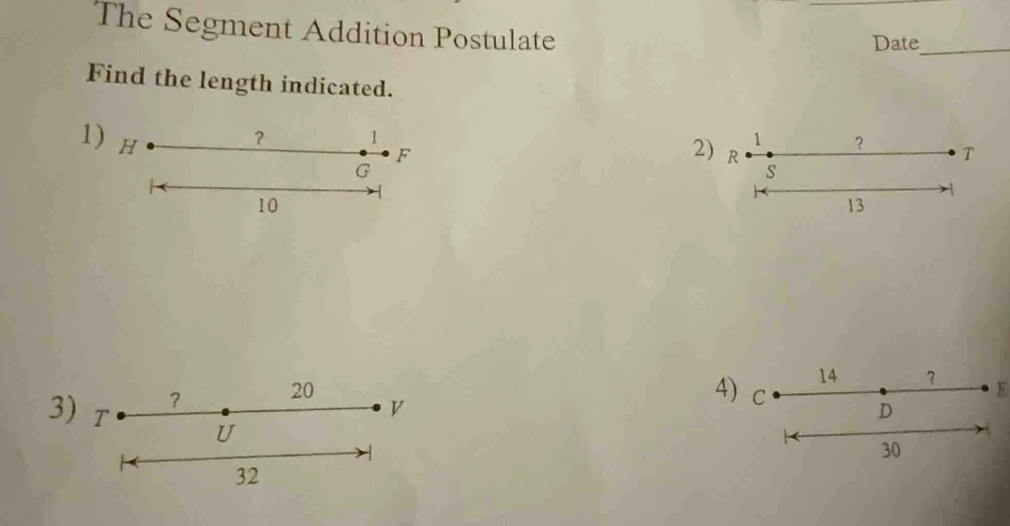 the segment addition postulate find the length indicated. 1) ( h \bulle…