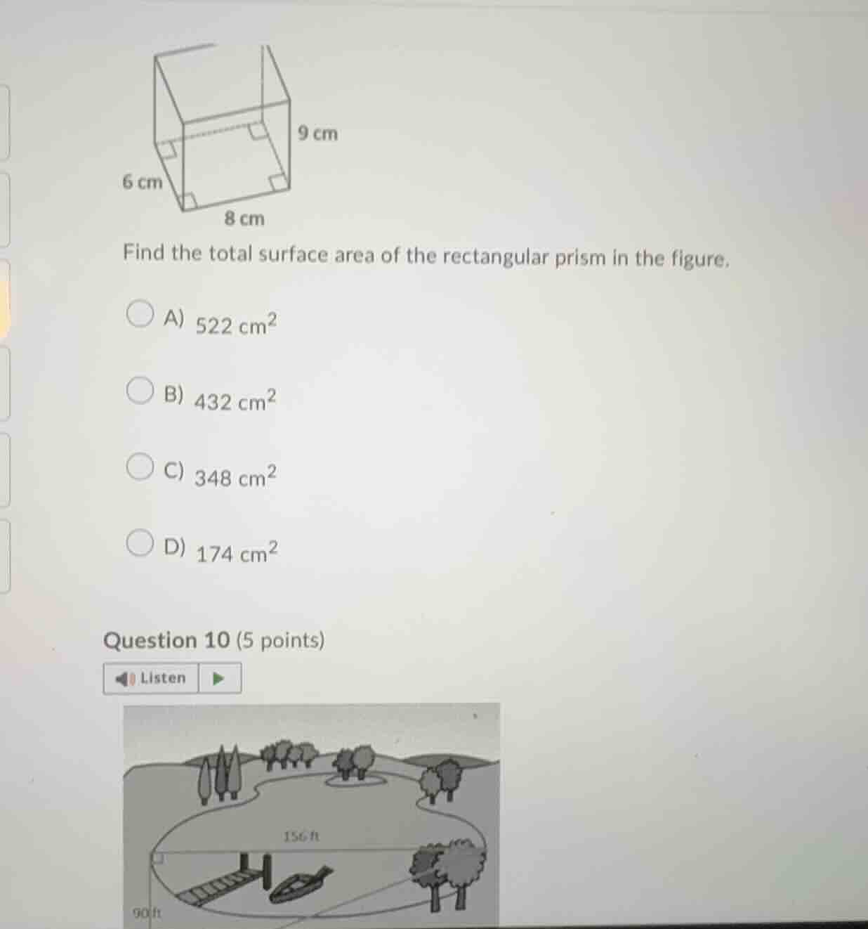 6 cm 8 cm 9 cm find the total surface area of the rectangular prism in …