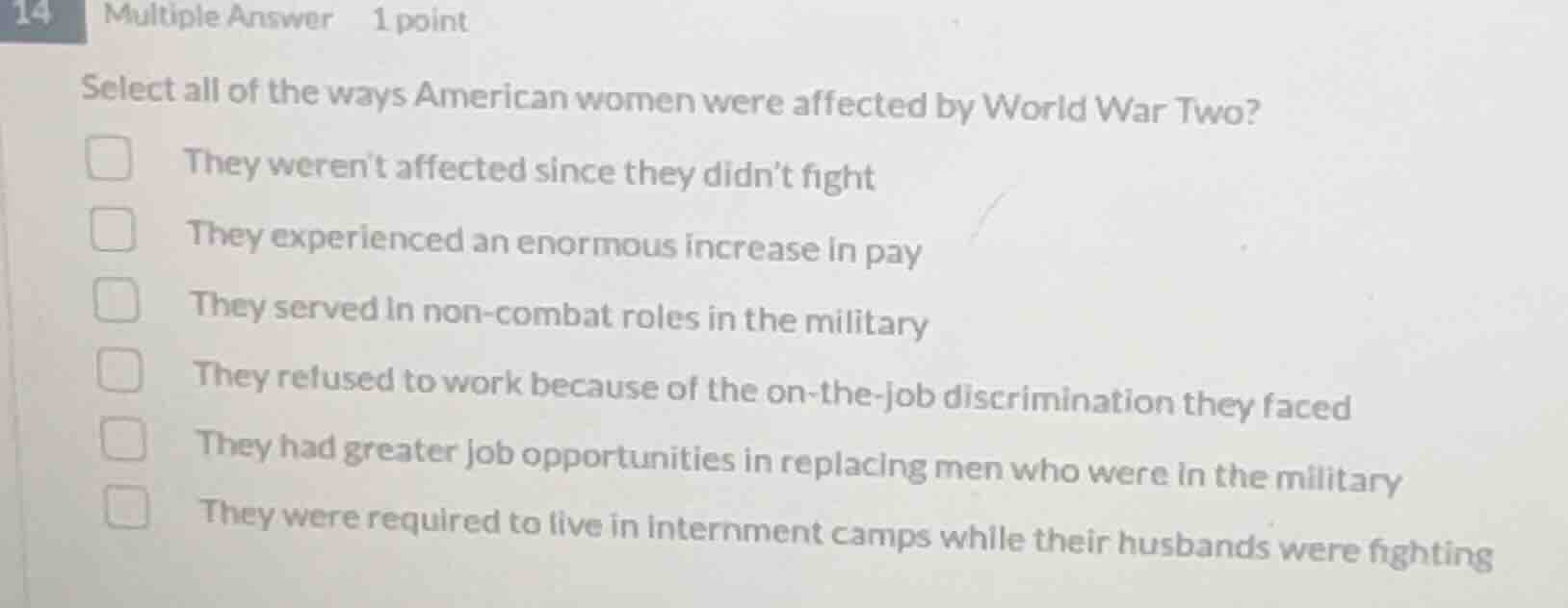 select all of the ways american women were affected by world war two? t…