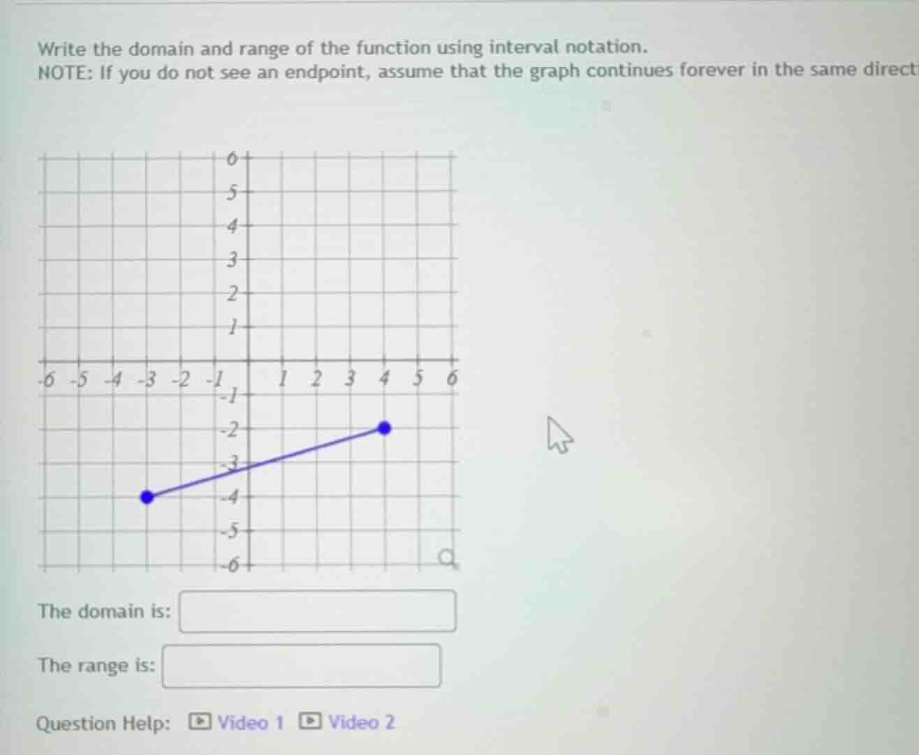 write the domain and range of the function using interval notation. not…