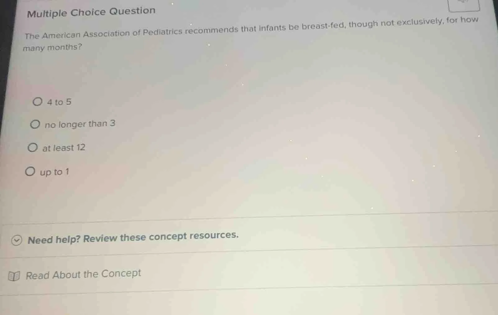 multiple choice question the american association of pediatrics recomme…