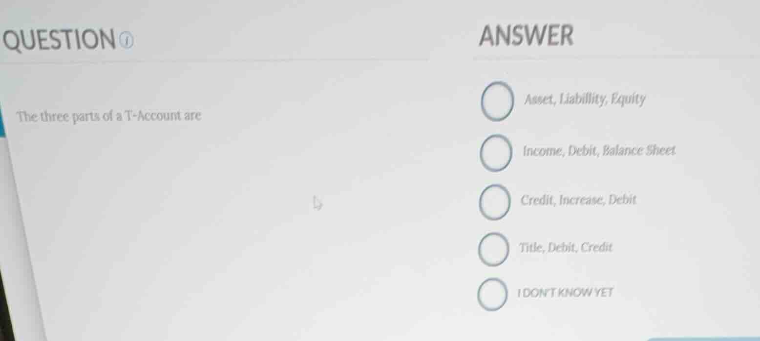 the three parts of a t - account are