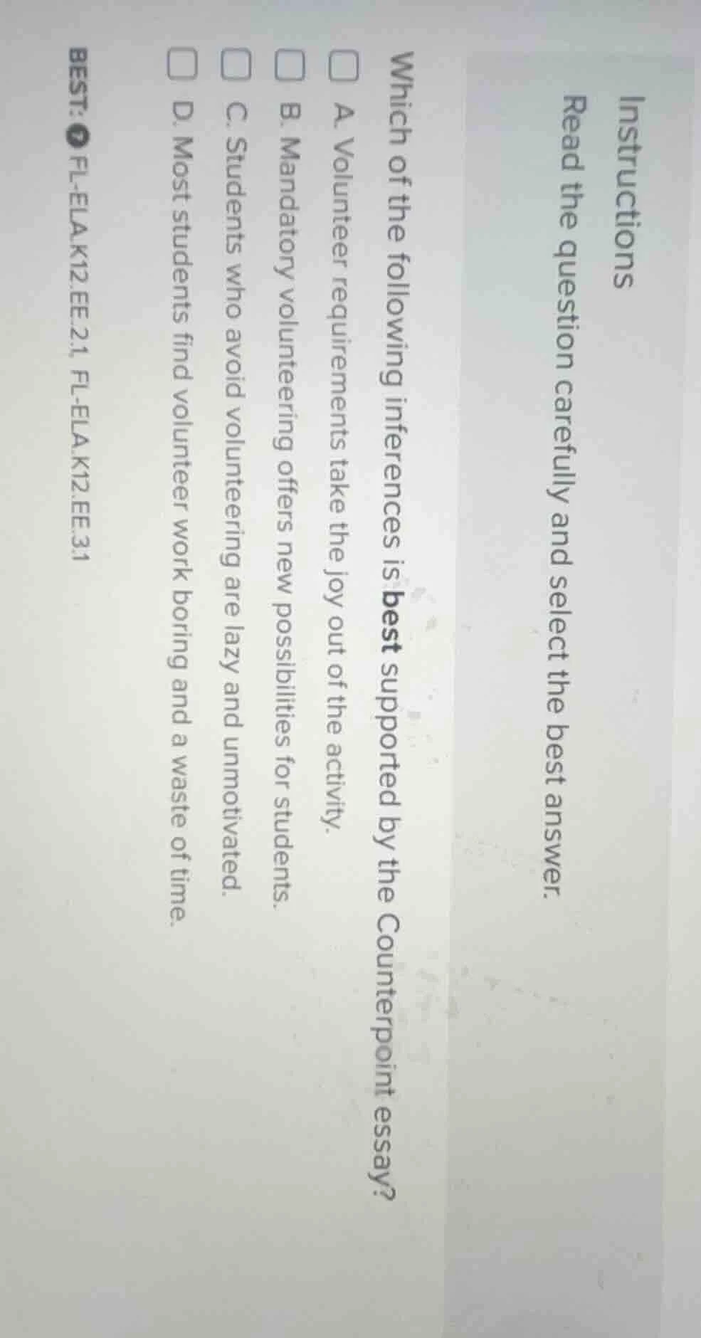 instructions read the question carefully and select the best answer. wh…