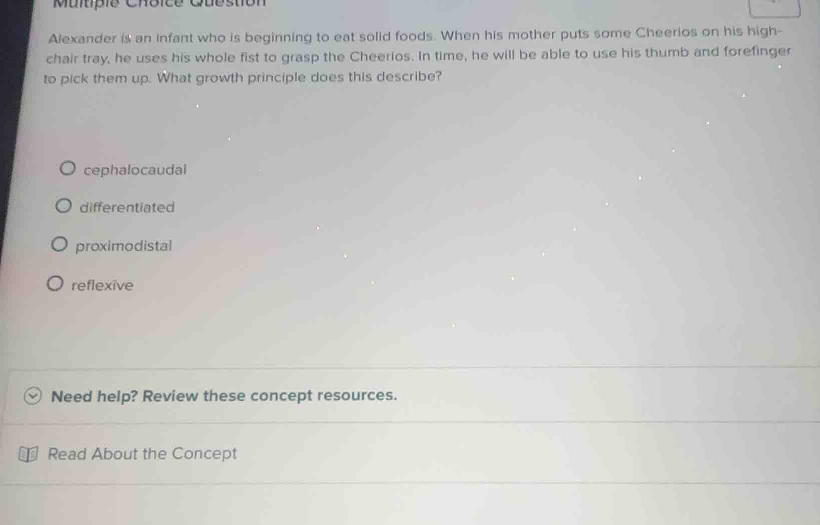 multiple choice question alexander is an infant who is beginning to eat…