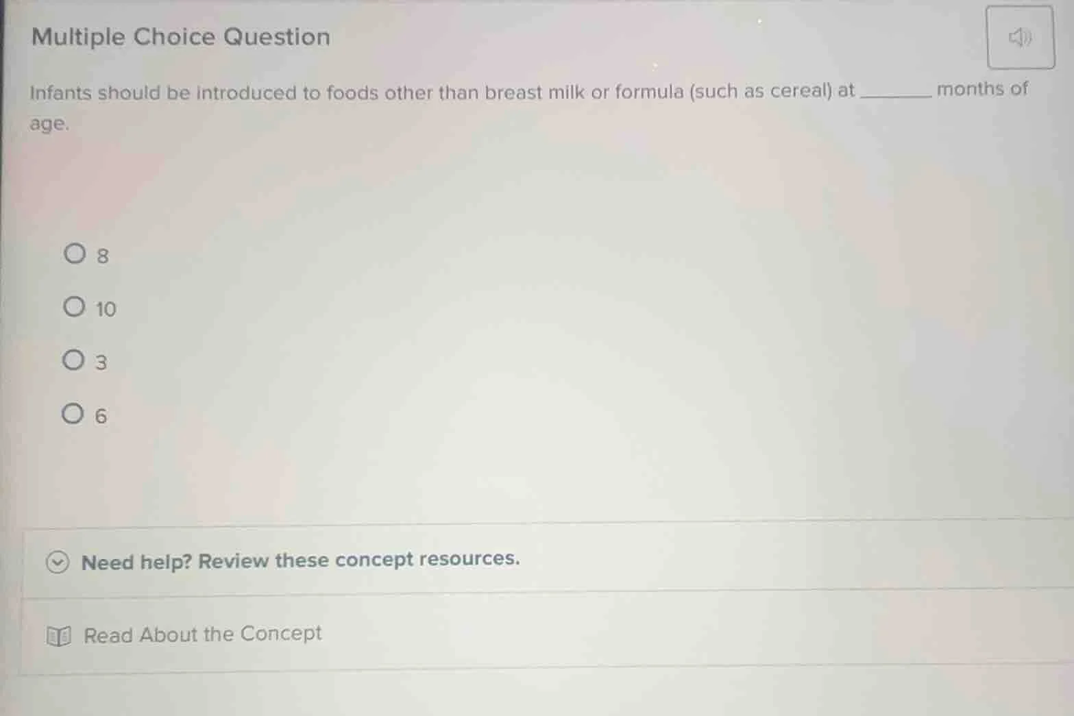 multiple choice question infants should be introduced to foods other th…