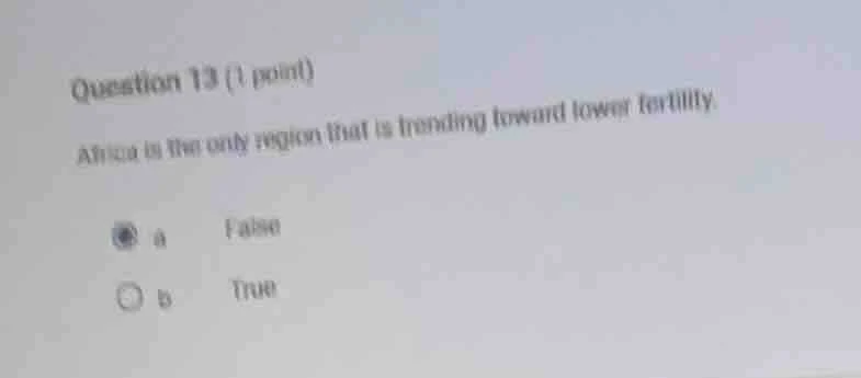 question 13 (1 point) africa is the only region that is trending toward…
