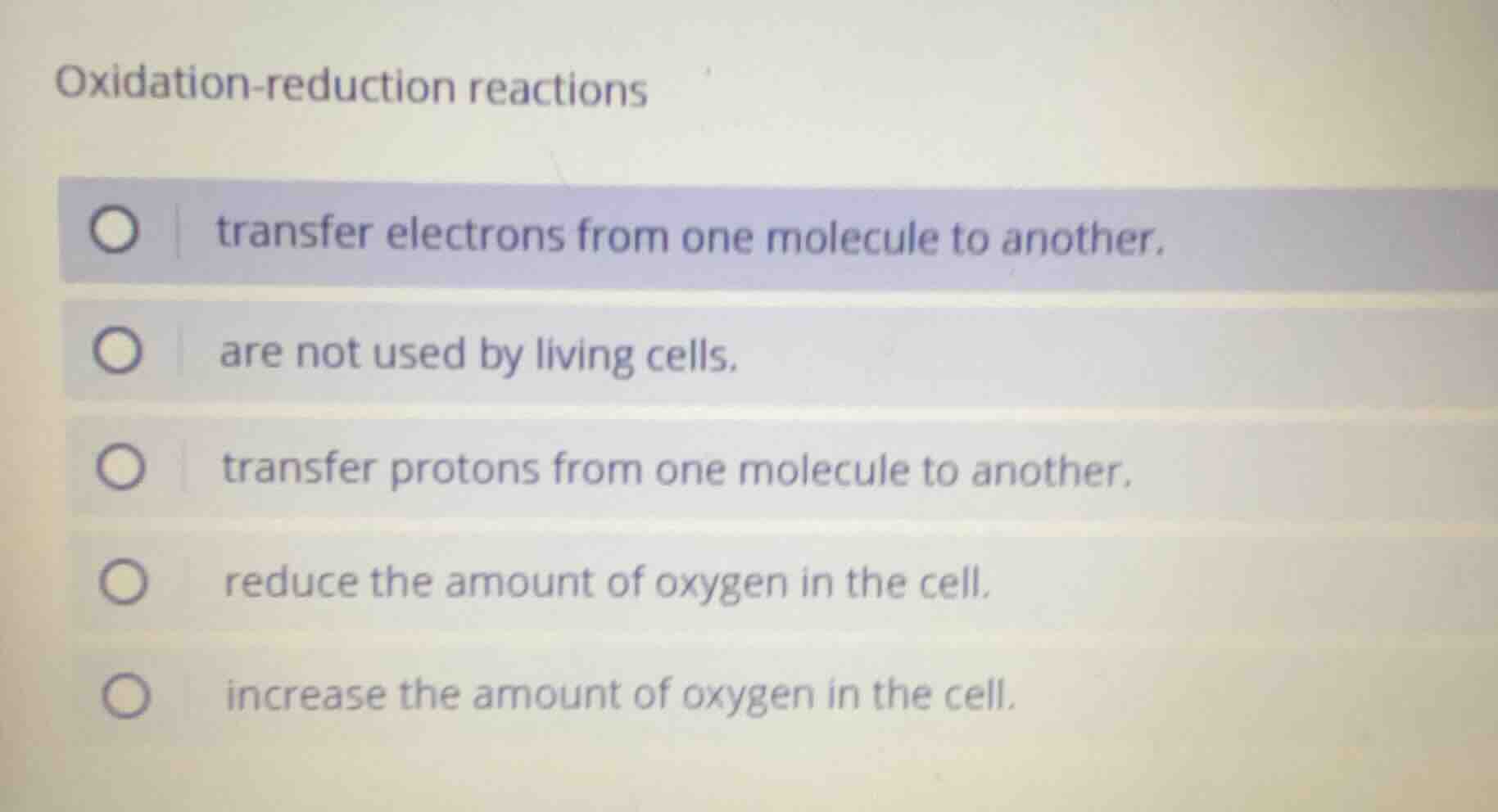 oxidation - reduction reactions - transfer electrons from one molecule …