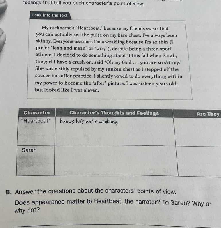 feelings that tell you each character’s point of view. look into the te…