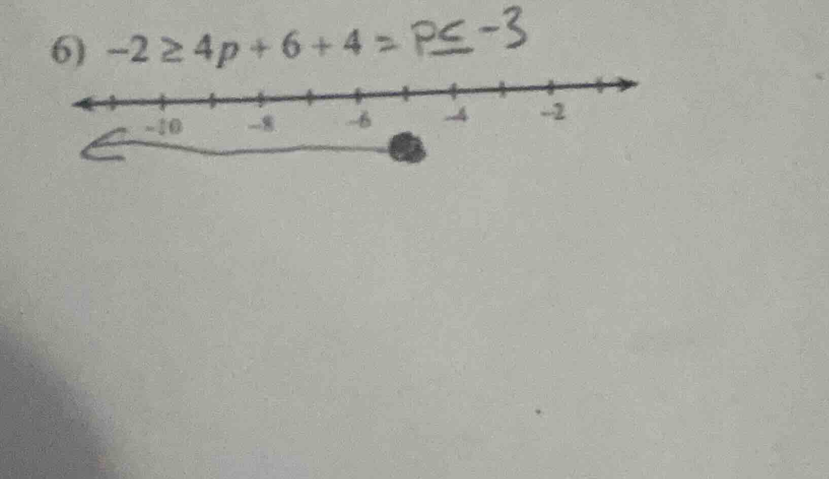 6) $-2 \\geq 4p + 6 + 4 = p \\leq -3$