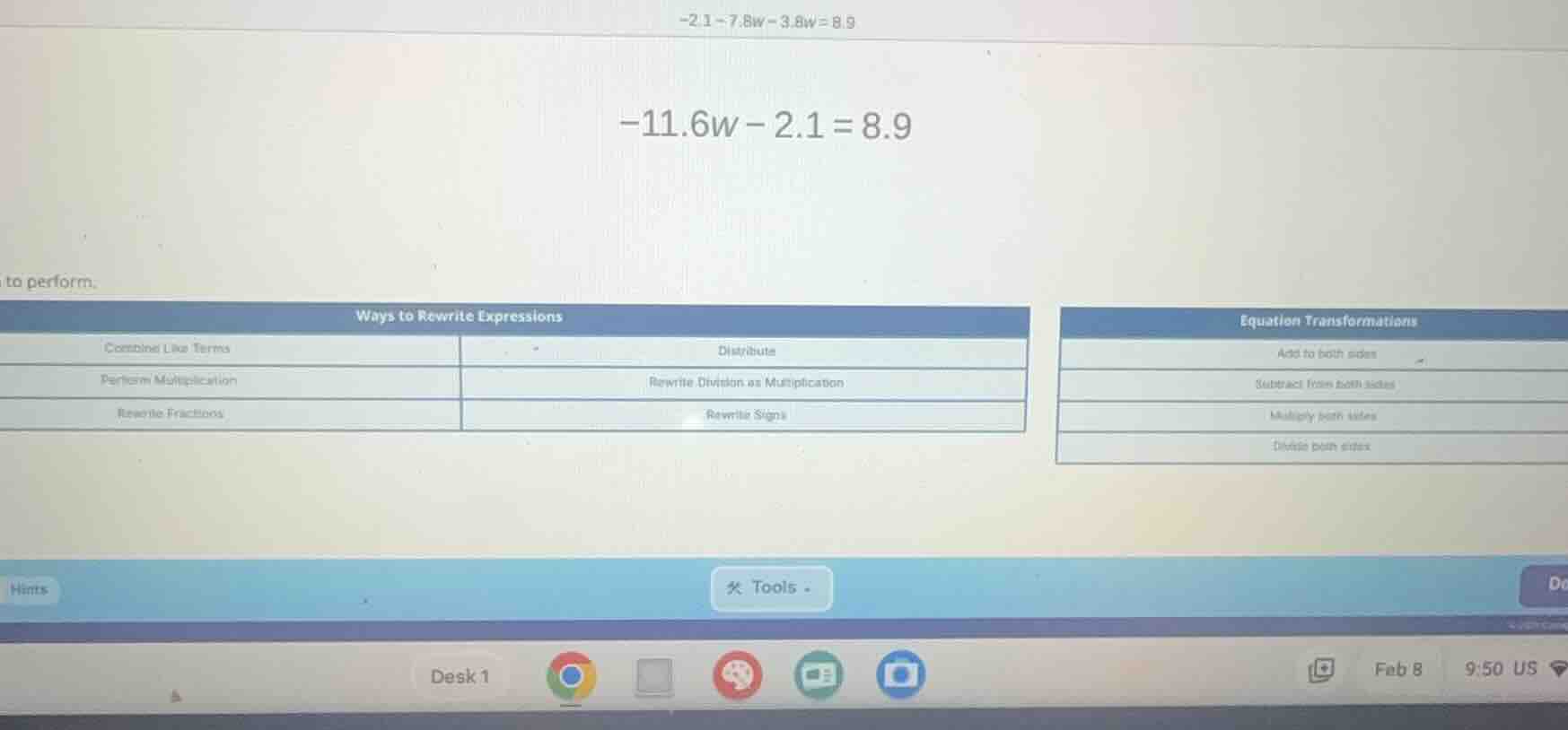 -2.1 - 7.8w - 3.8w = 8.9\ -11.6w - 2.1 = 8.9\ to perform.\ ways to rewr…