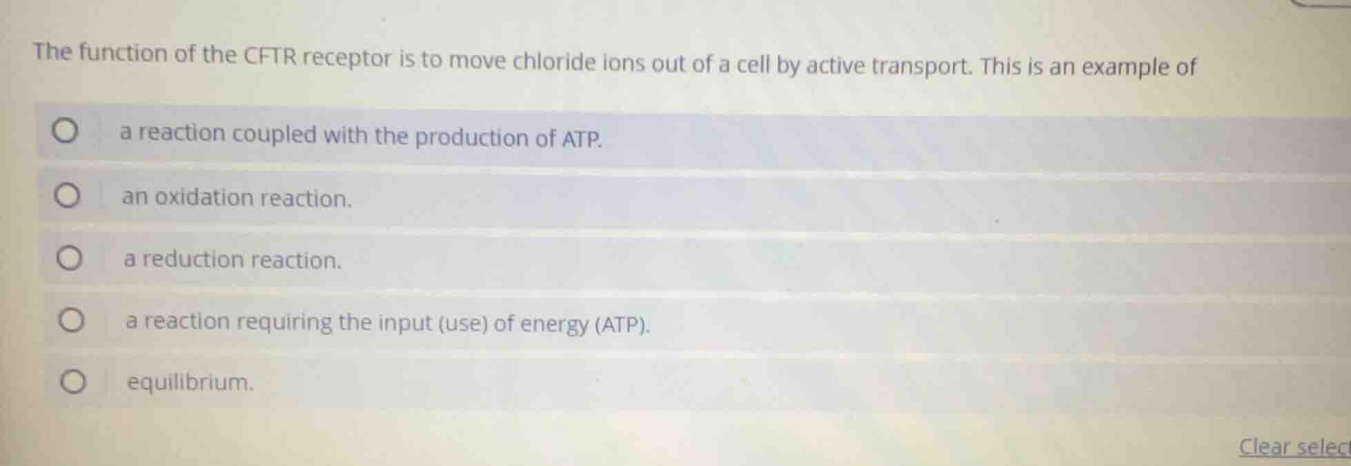 the function of the cftr receptor is to move chloride ions out of a cel…