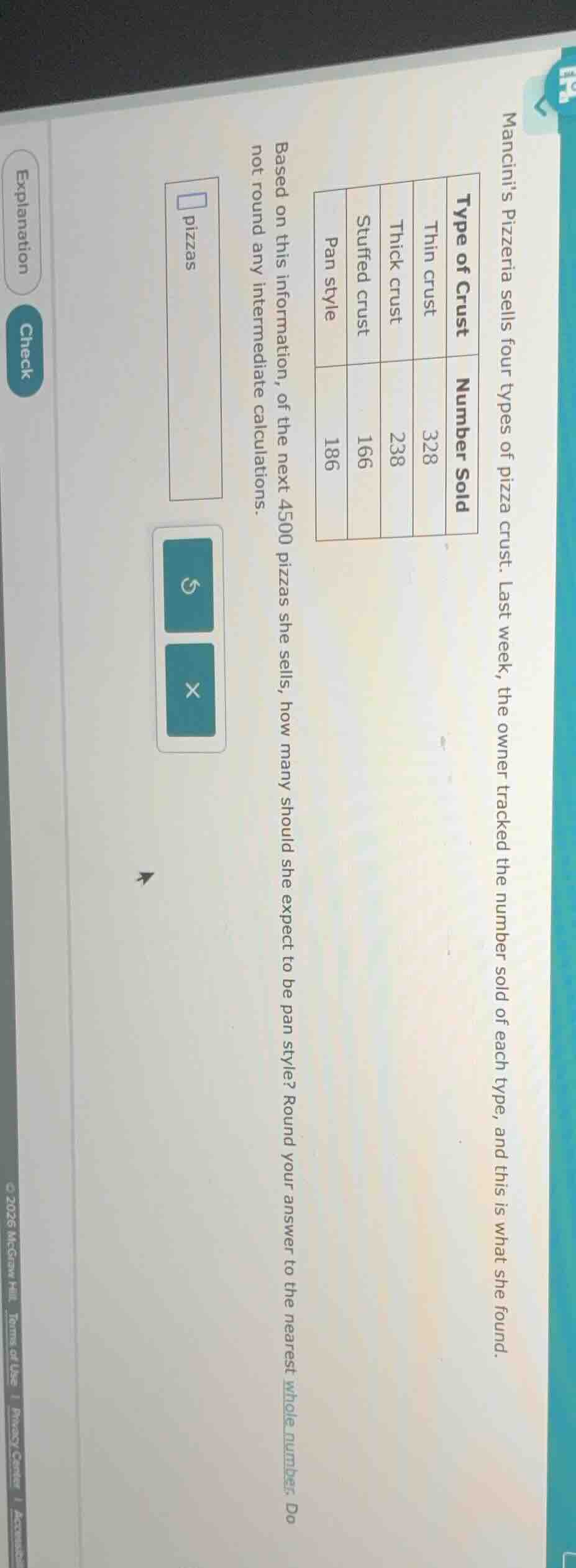 mancinis pizzeria sells four types of pizza crust. last week, the owner…