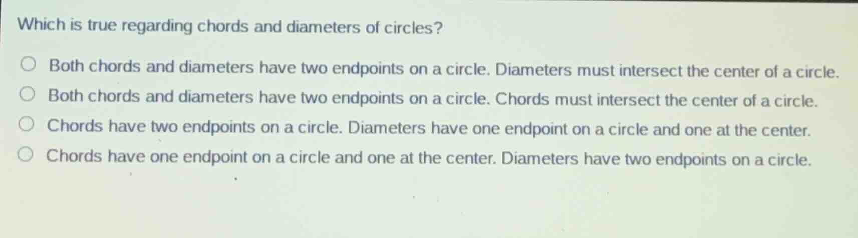 which is true regarding chords and diameters of circles? both chords an…