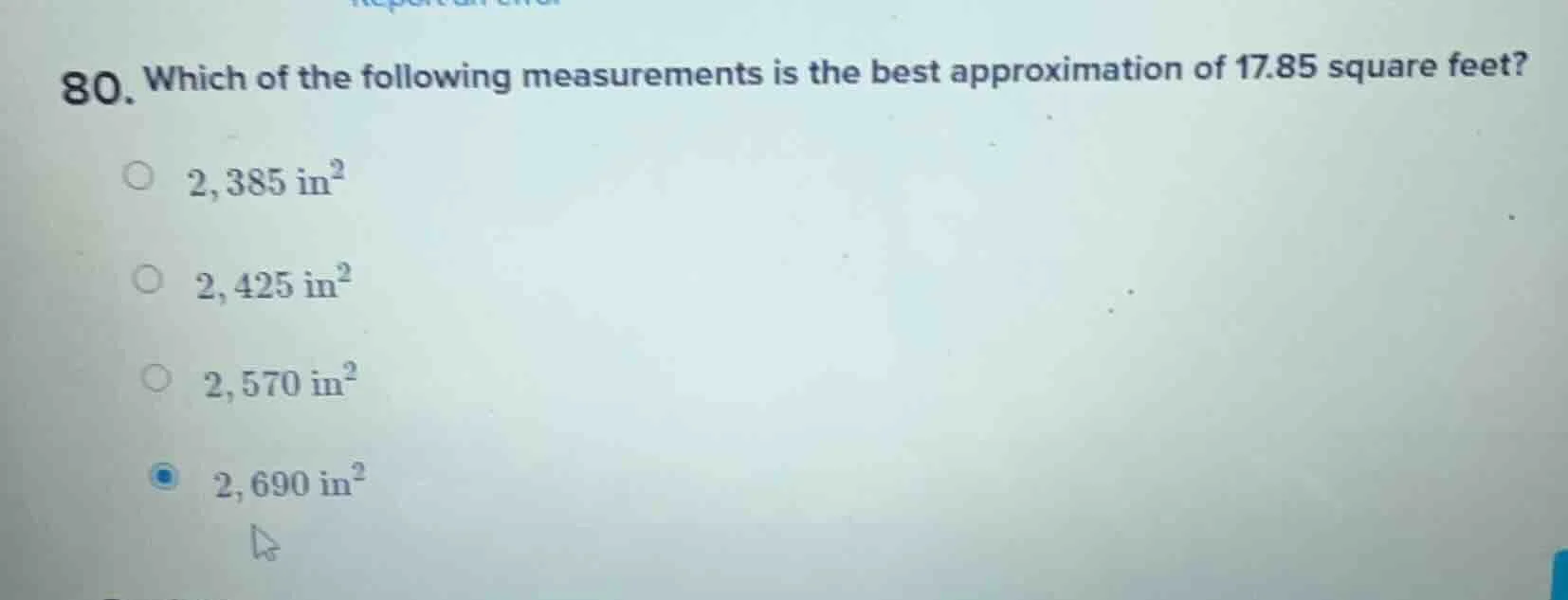 80. which of the following measurements is the best approximation of 17…