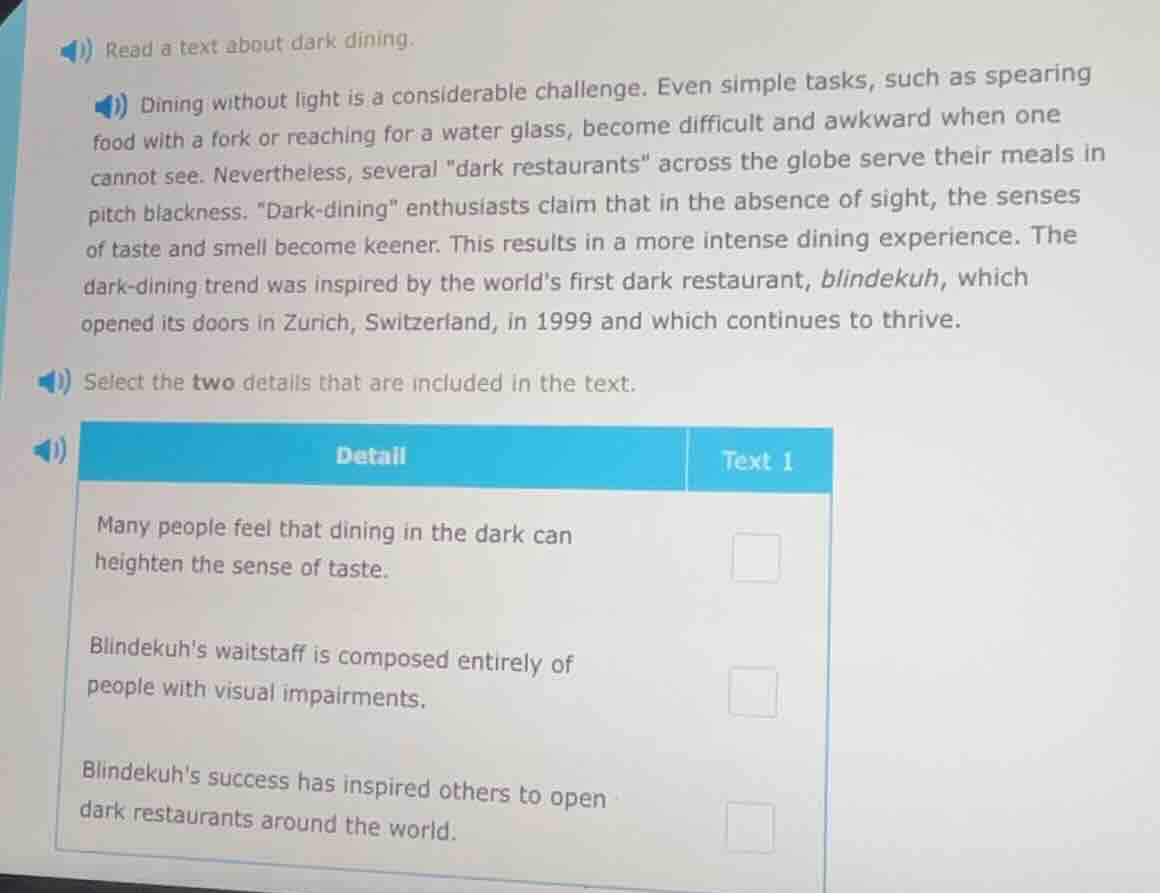 read a text about dark dining. dining without light is a considerable c…