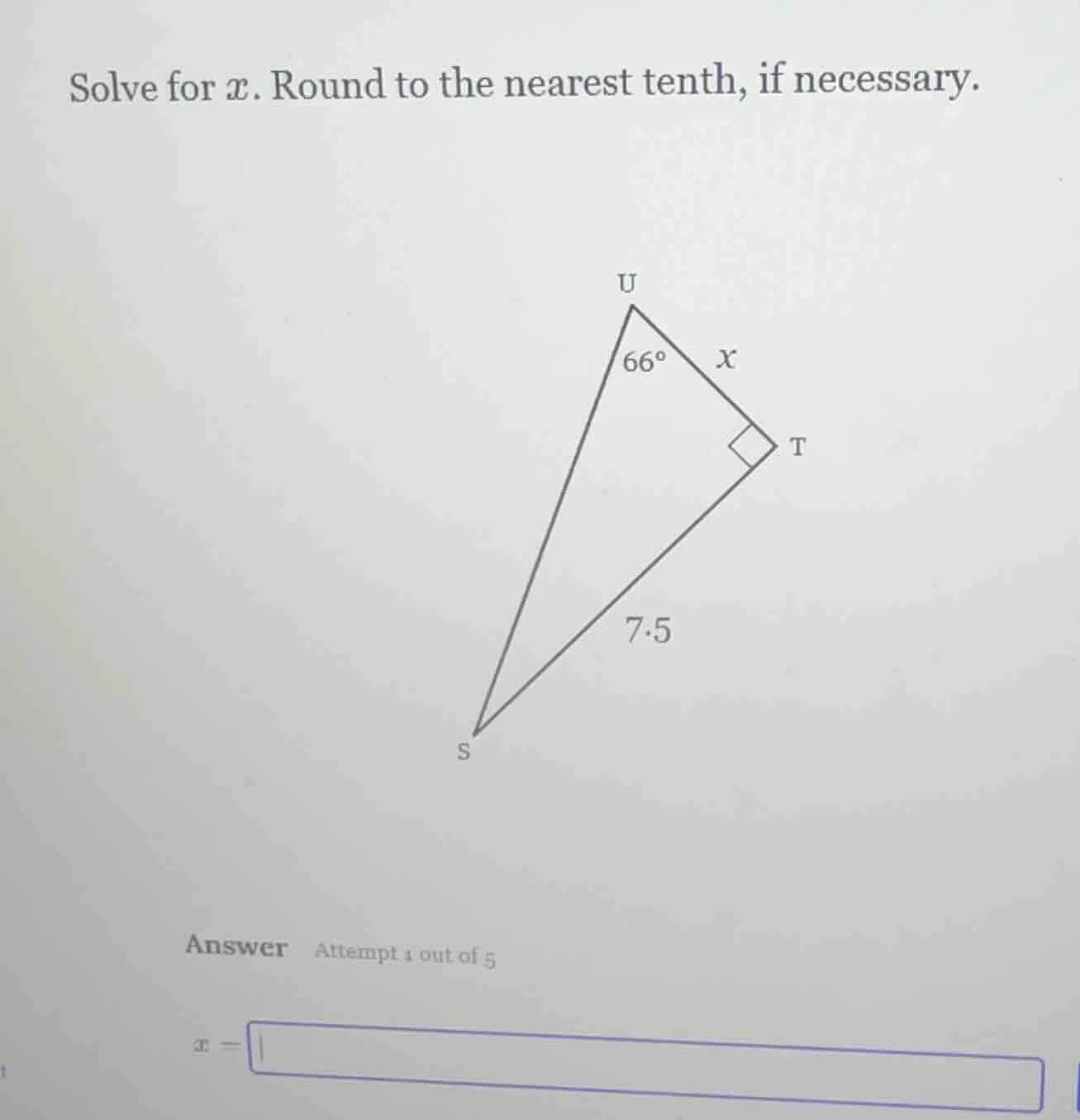 solve for x. round to the nearest tenth, if necessary.
