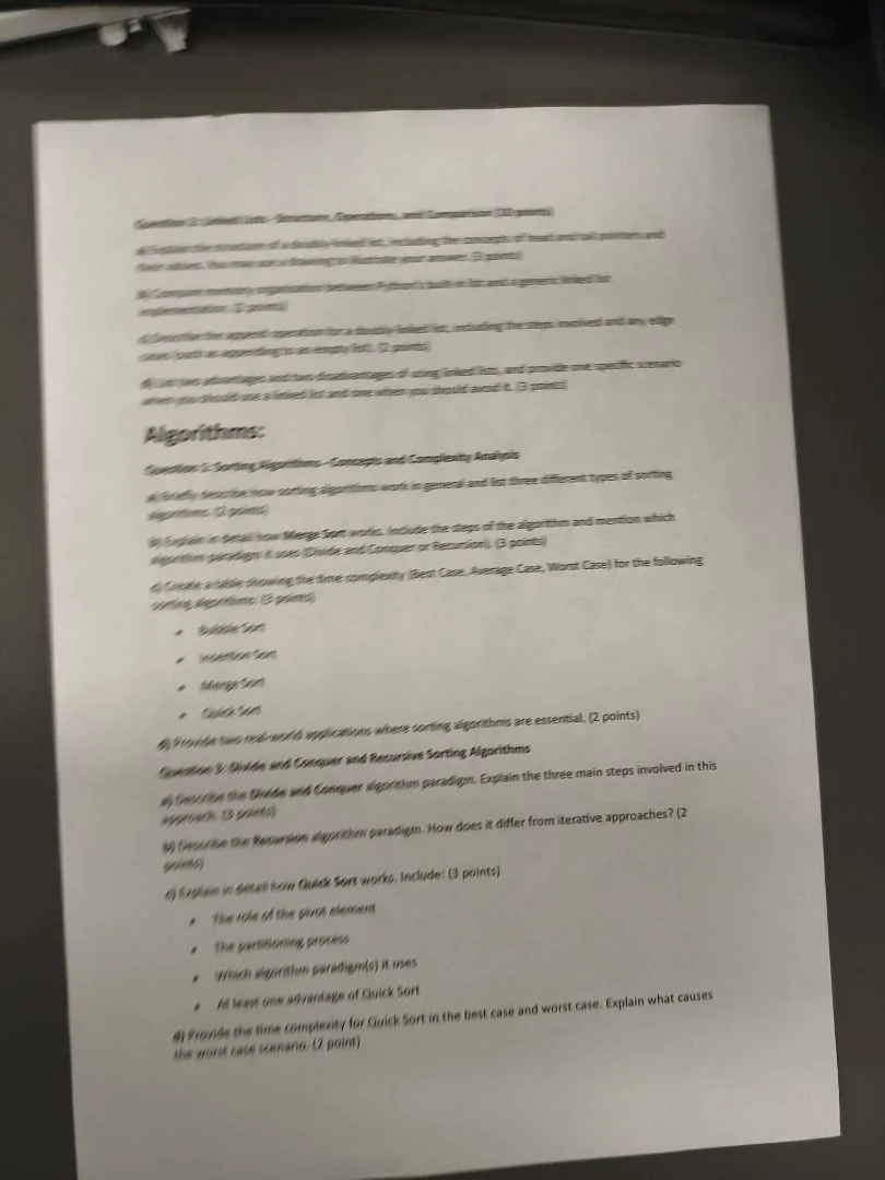 question 2: linked lists - structure, operations, and comparison (10 po…