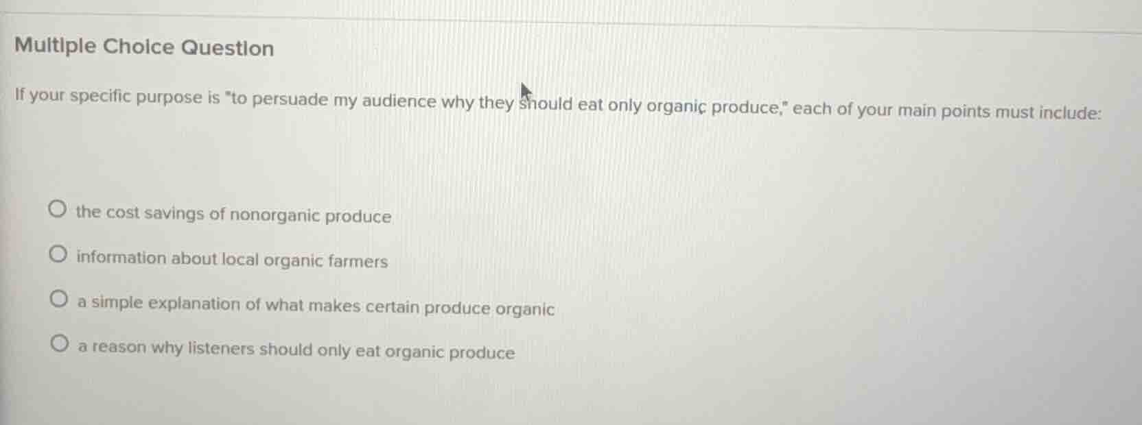 multiple choice question if your specific purpose is \to persuade my au…