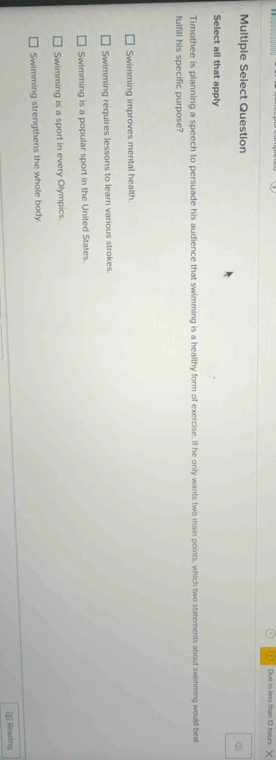 multiple select question select all that apply timothee is planning a s…