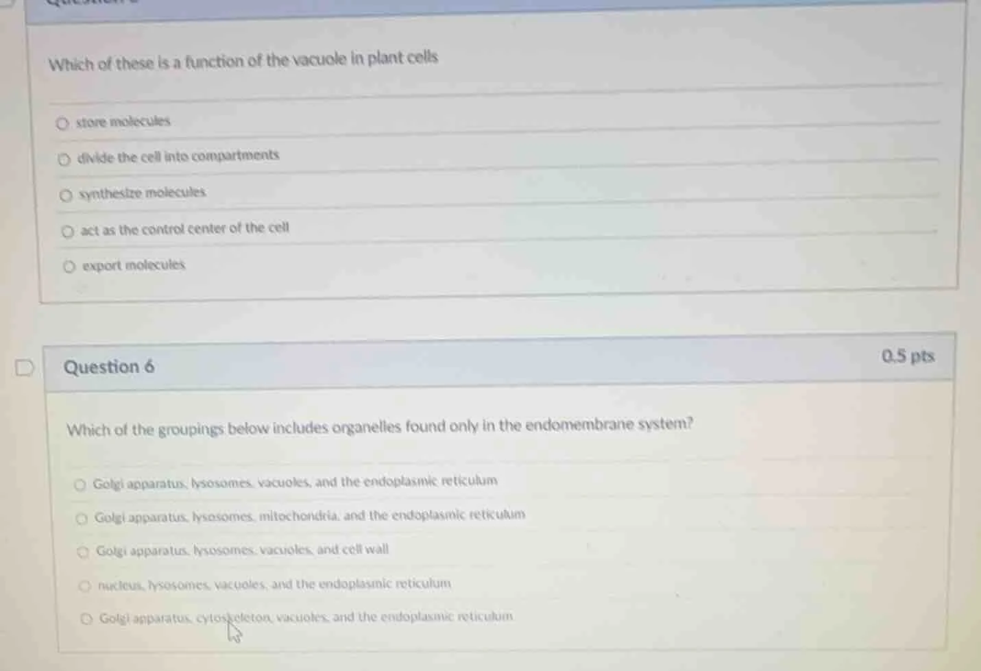 which of these is a function of the vacuole in plant cells store molecu…