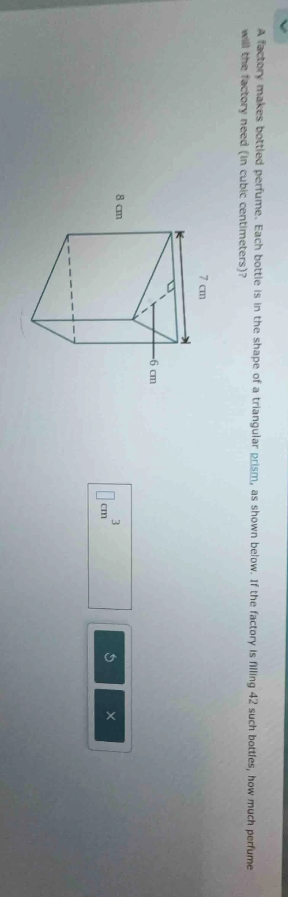 a factory makes bottled perfume. each bottle is in the shape of a trian…