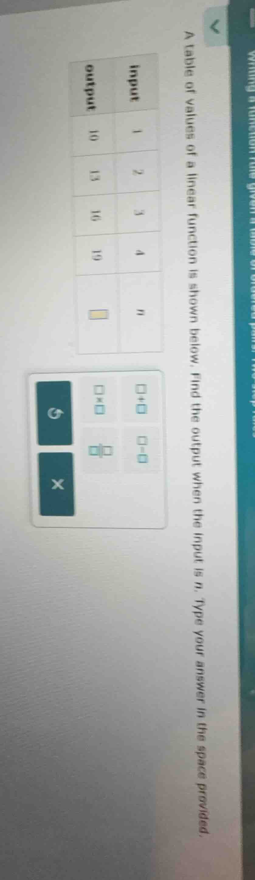 a table of values of a linear function is shown below. find the output …
