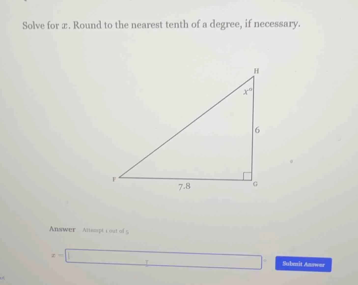 solve for ( x ). round to the nearest tenth of a degree, if necessary.