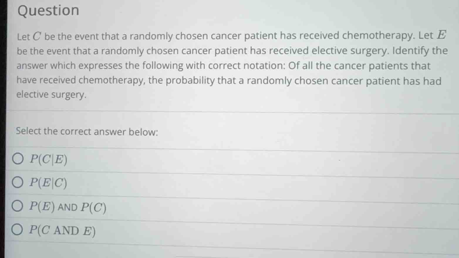 question let ( c ) be the event that a randomly chosen cancer patient h…