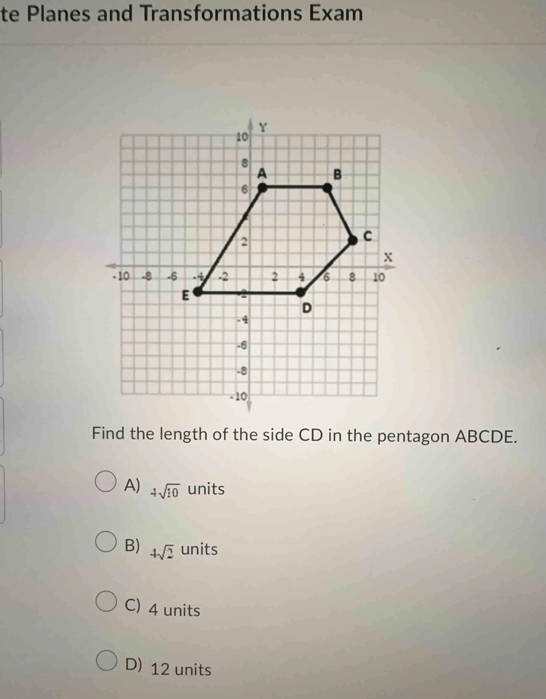 te planes and transformations exam find the length of the side cd in th…
