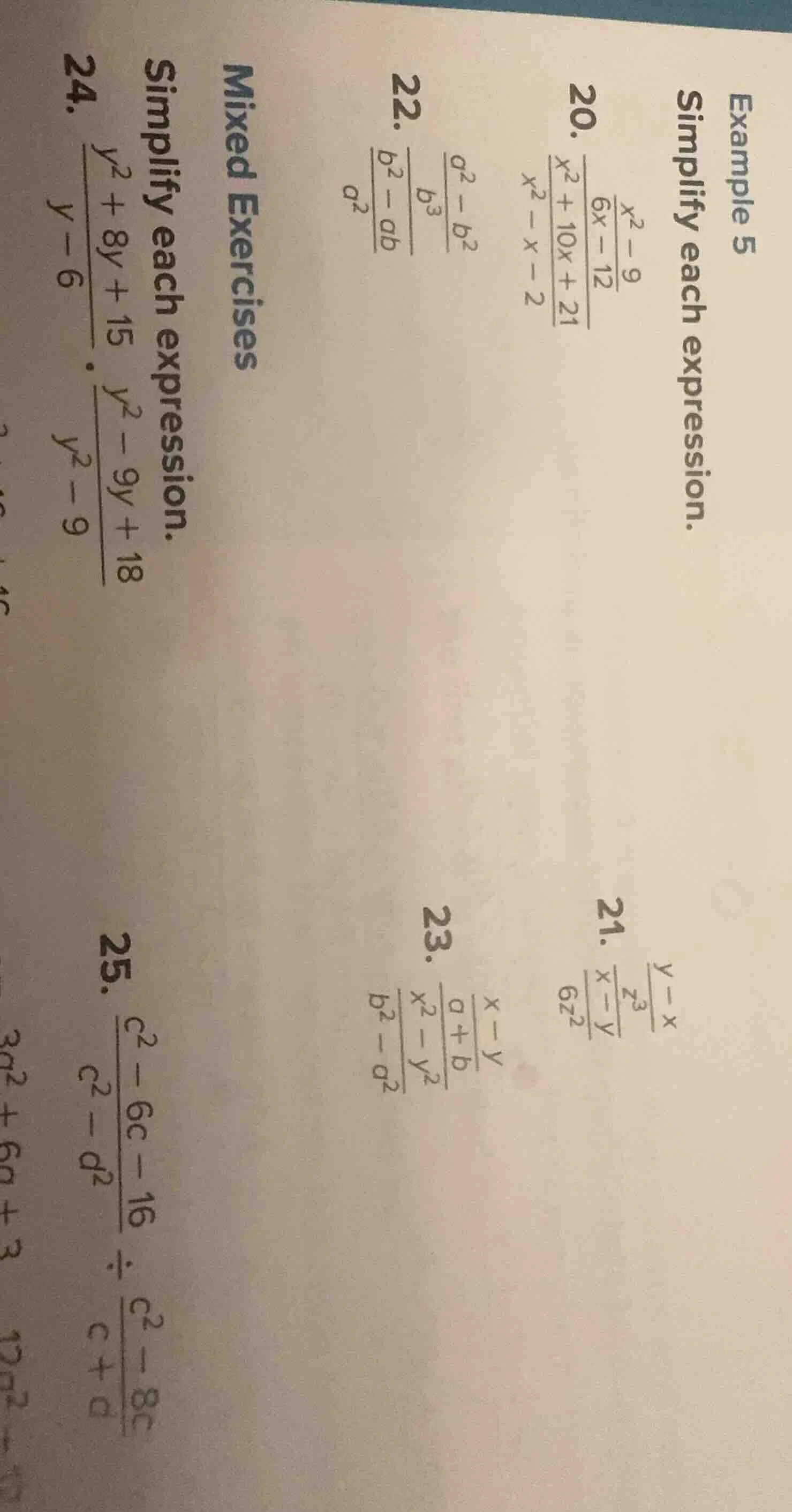 example 5 simplify each expression. 20. (dfrac{dfrac{x^2 - 9}{6x - 12}}…