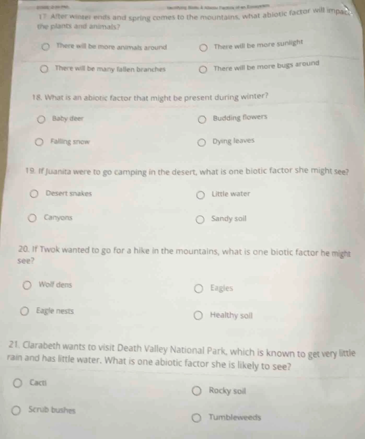 17 after winter ends and spring comes to the mountains, what abiotic fa…