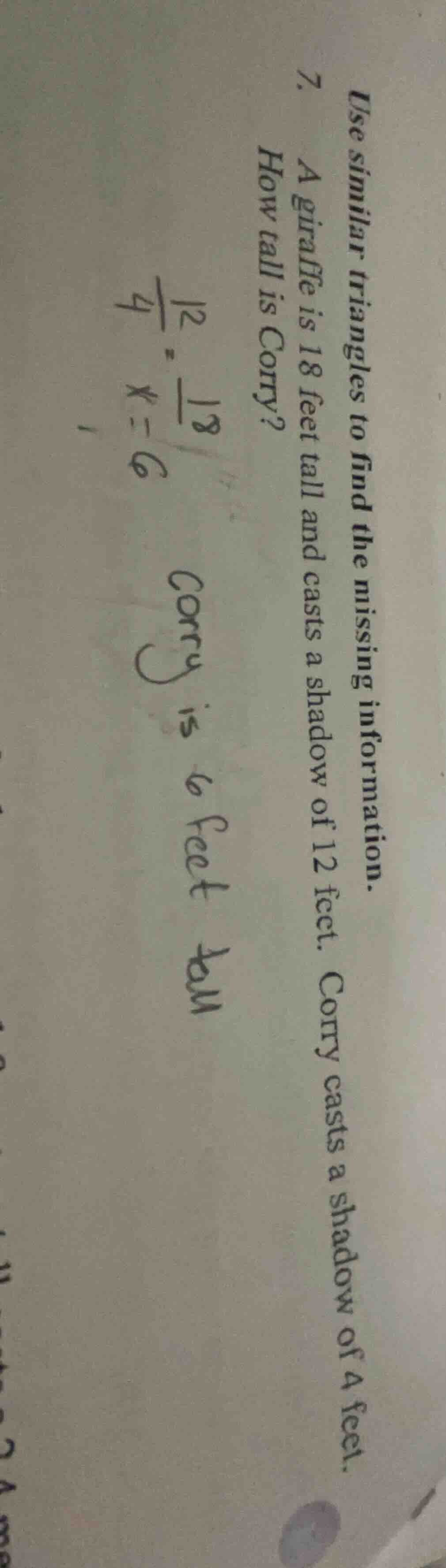 use similar triangles to find the missing information. 7. a giraffe is …