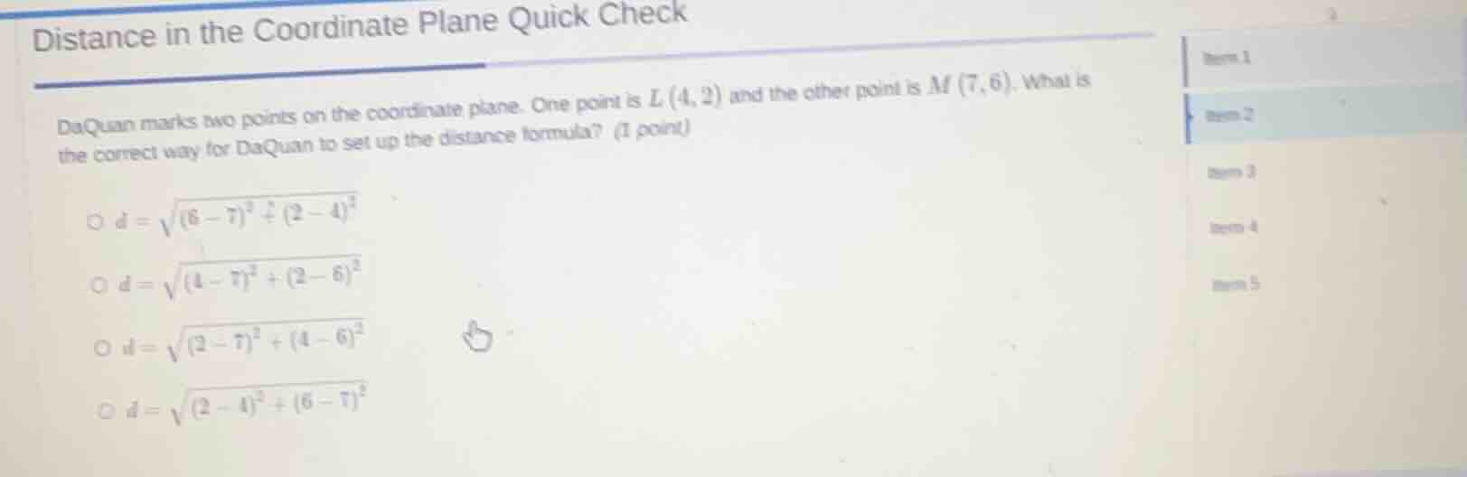 distance in the coordinate plane quick check daquan marks two points on…