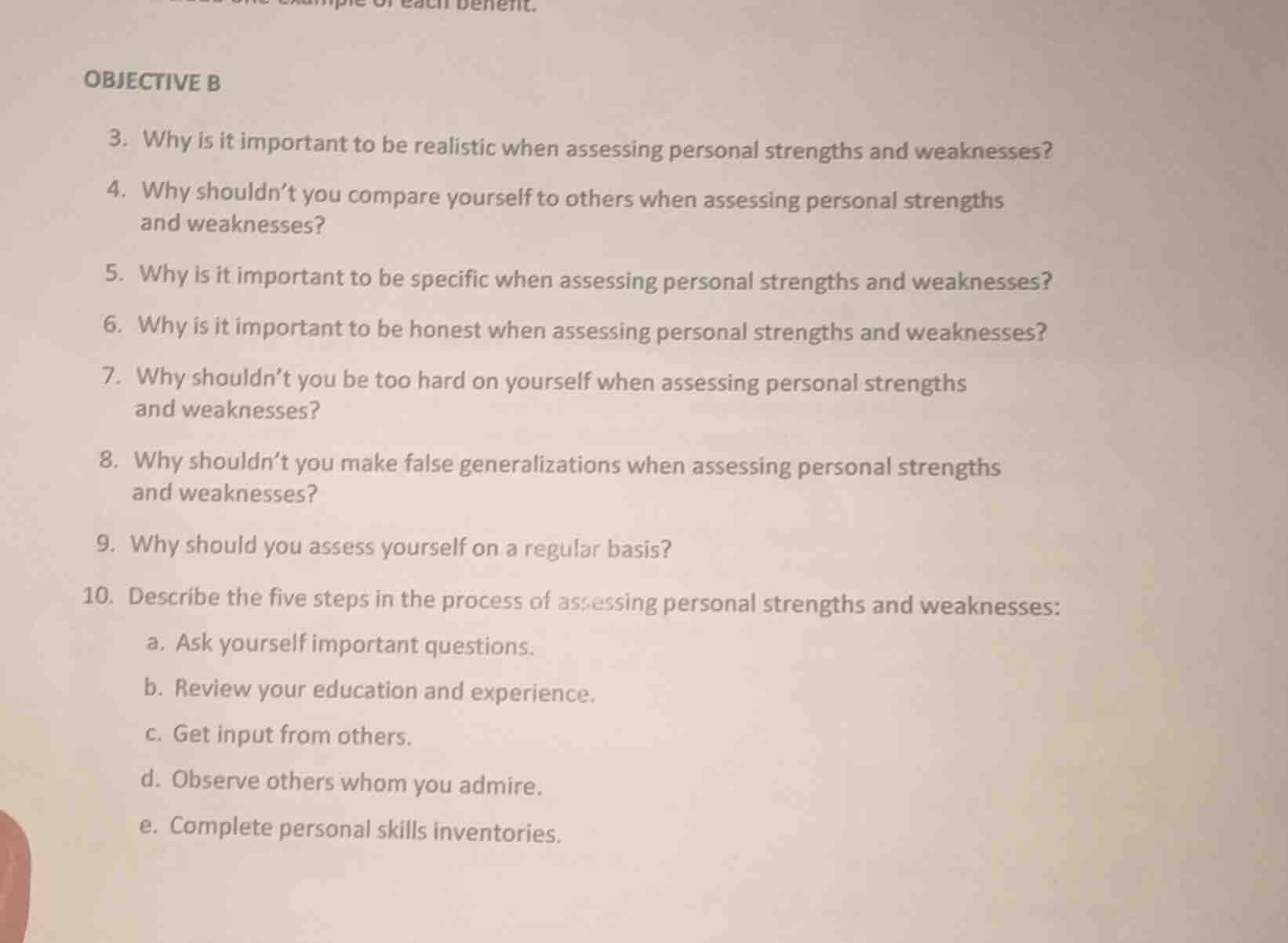 objective b 3. why is it important to be realistic when assessing perso…