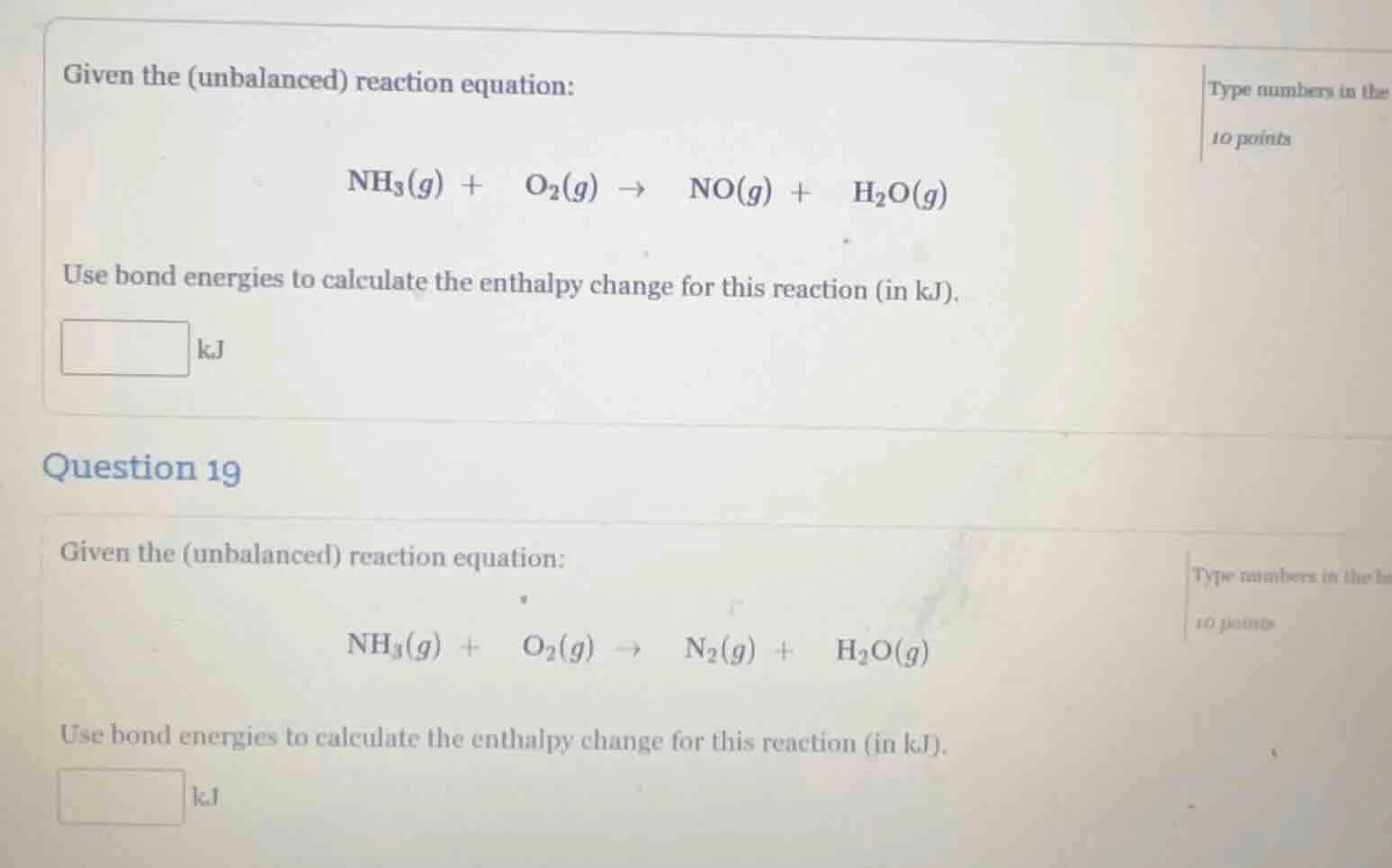 given the (unbalanced) reaction equation: nh₃(g) + o₂(g) → no(g) + h₂o(…