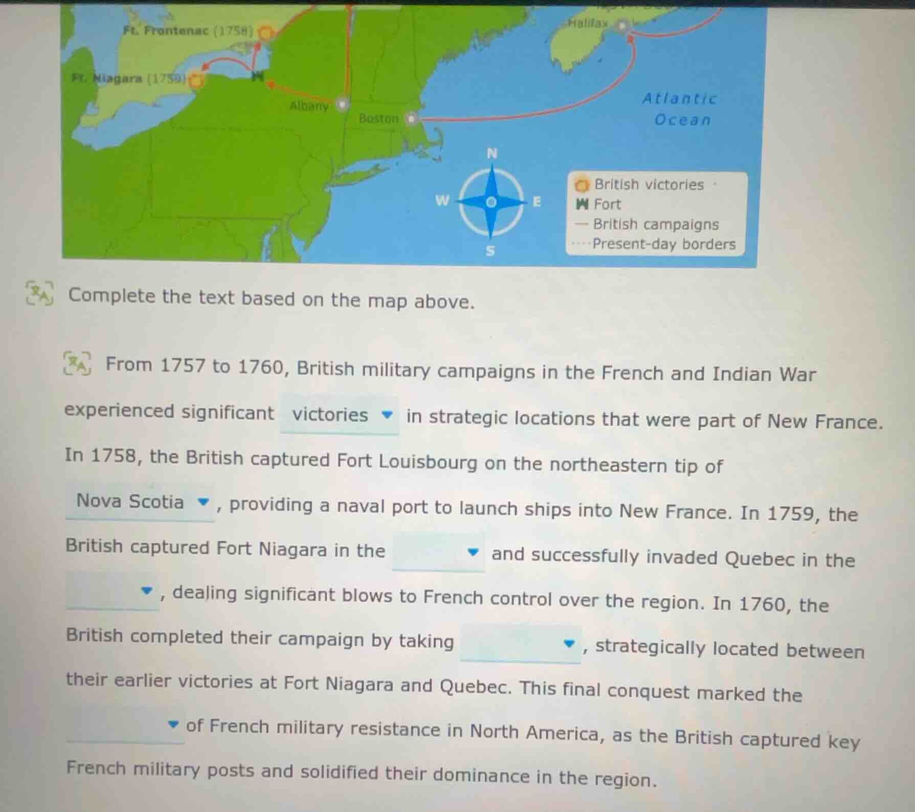 complete the text based on the map above. from 1757 to 1760, british mi…