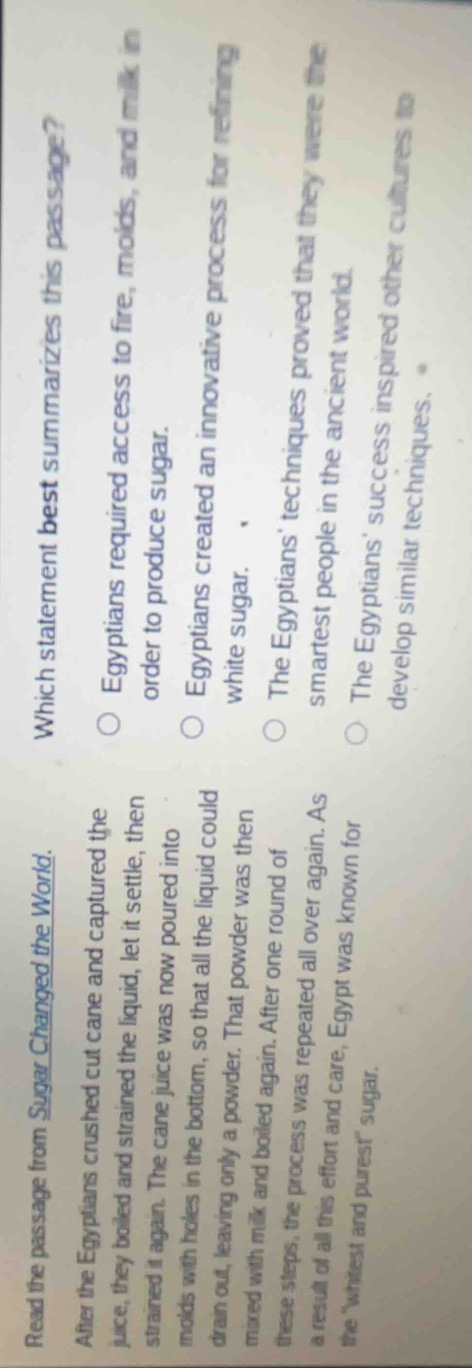 read the passage from sugar changed the world. after the egyptians crus…
